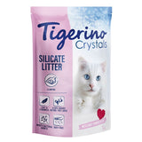 Tigerino Crystals silicate litter, clumping, lightweight, odour-binding, inhibits bacterial growth, dust-free, with baby powder scent, 5L pack.