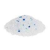 Pile of white and blue silica crystals, suitable for cat litter.