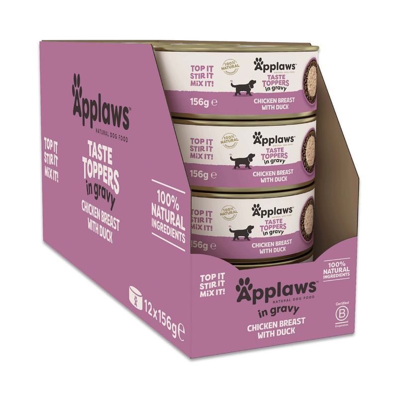 Applaws Taste Toppers in Gravy, Chicken Breast with Duck, 100% Natural Ingredients, 12 x 156g, certified B Corp.