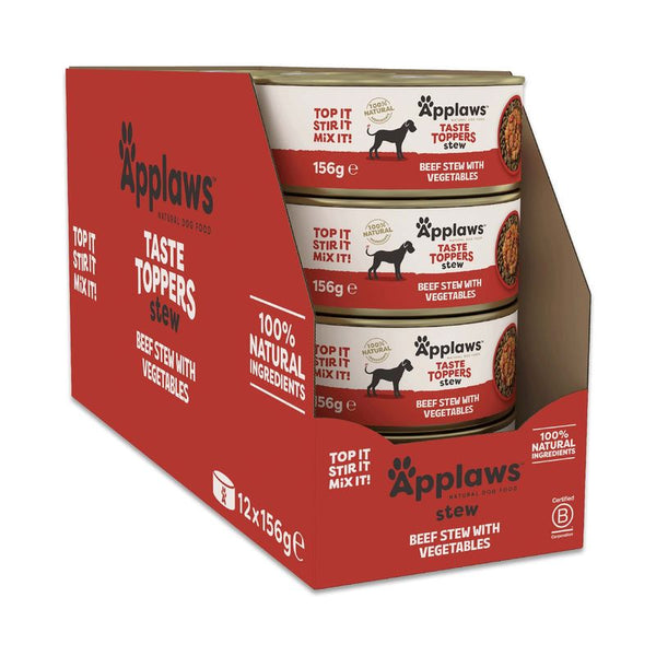 Applaws Taste Toppers stew, Beef Stew with Vegetables, 12 x 156g, 100% natural ingredients, Top it Stir it Mix it, Certified B Corporation.