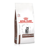 Bag labelled Royal Canin Veterinary Nutrition Gastrointestinal Kitten, showing product name and a kitten image on the front.