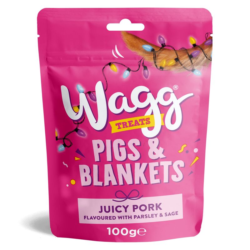 Wagg Treats Pigs & Blankets, Juicy Pork with Parsley and Sage, 100g pouch.