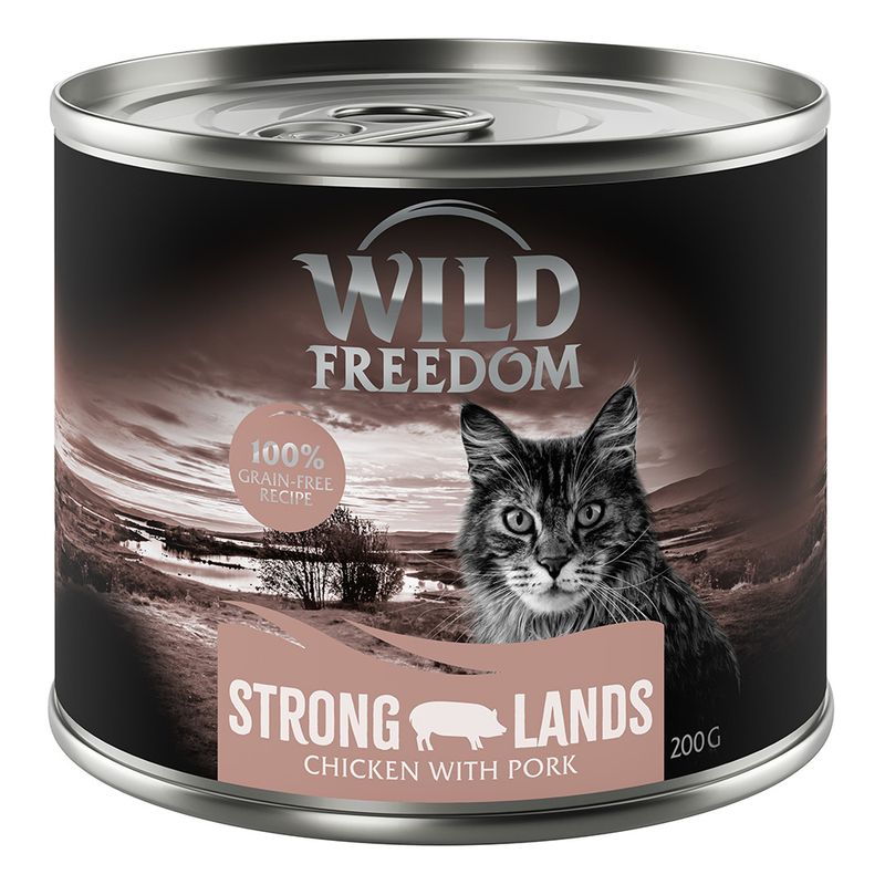 Wild Freedom Strong Lands, 200g can, chicken with pork, 100% grain-free recipe.