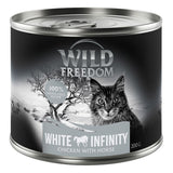 Wild Freedom White Infinity, 100% grain-free recipe, chicken with horse, 200g can with cat design.