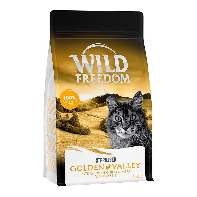Wild Freedom Sterilised Golden Valley, 100% grain-free recipe, fresh chicken with rabbit, 400g.