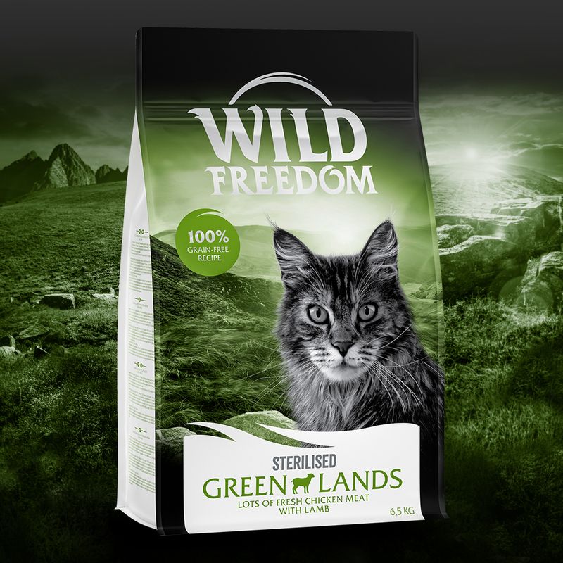 Wild Freedom Sterilised Green Lands, 6.5 kg. 100% grain-free recipe with fresh chicken and lamb.