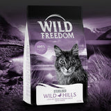Wild Freedom Sterilised Wild Hills cat food, 6.5 kg, with fresh chicken and duck, 100% grain-free recipe.