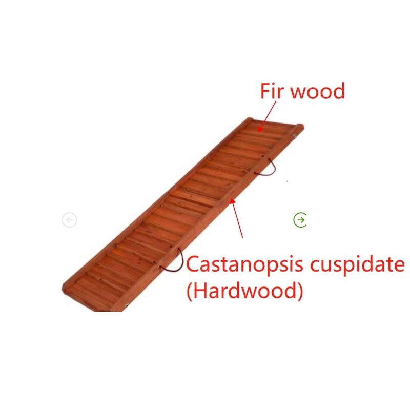 Wooden ramp with labelled materials: fir wood and Castanopsis cuspidate hardwood.